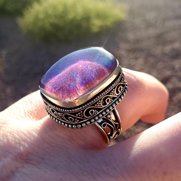 New Huge Dichoric Glass Antique Design 925 Silver Ring. - Picture 2 of 16